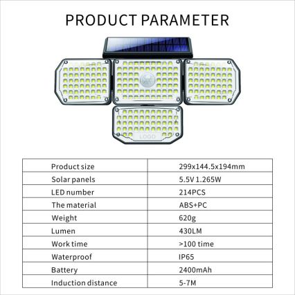 LED Соларен аплик със сензор LED/5W/5,5V IP65 2400 mAh