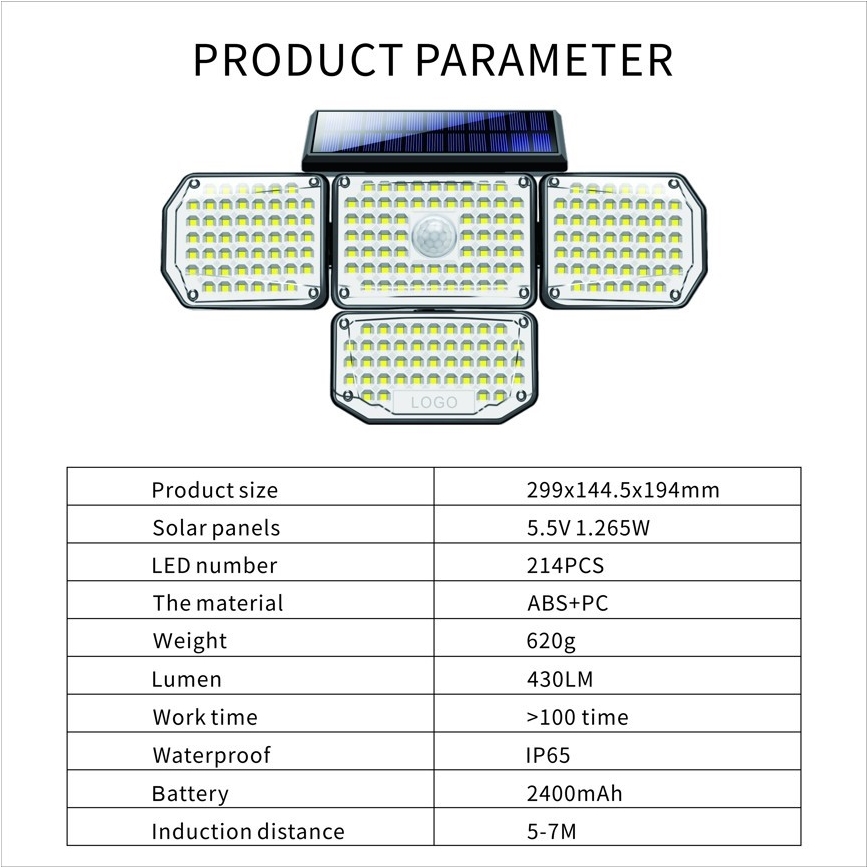 LED Соларен аплик със сензор LED/5W/5,5V IP65 2400 mAh