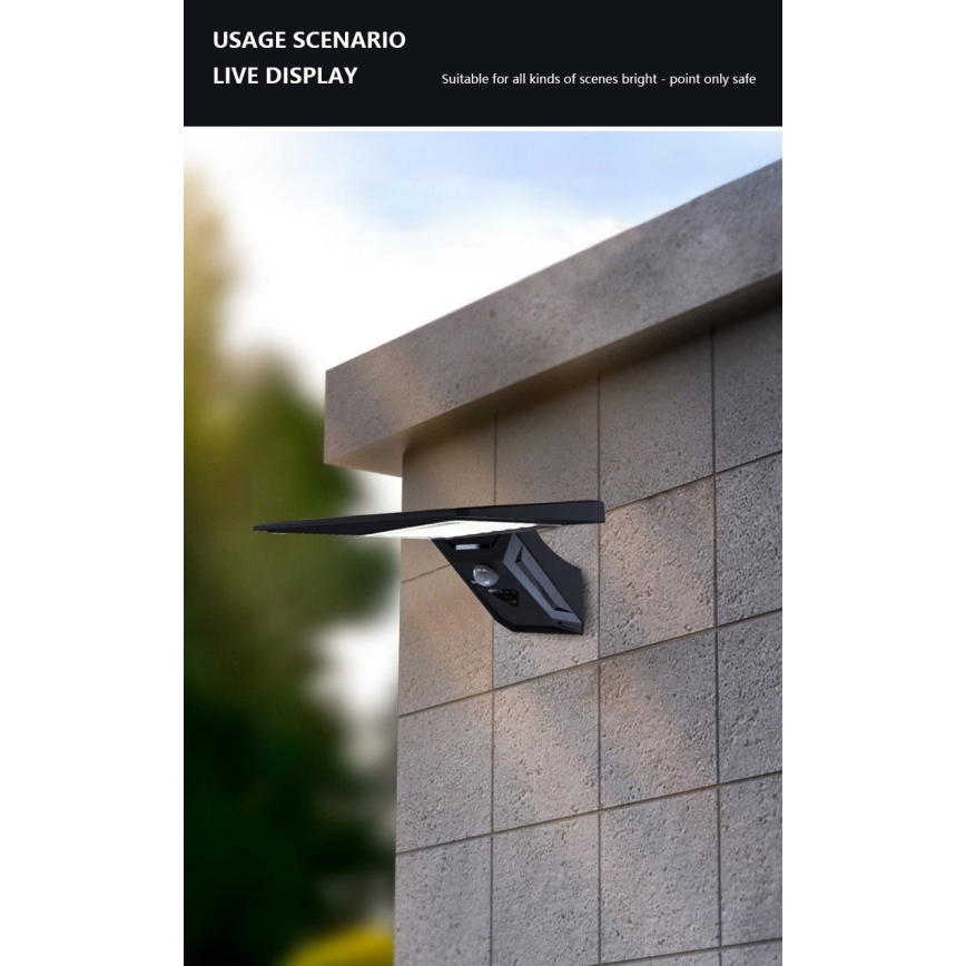 LED Соларен аплик със сензор LED/2,6W/5,5V IP65 1800 mAh черен