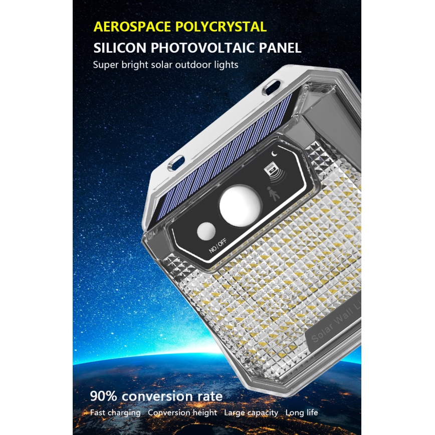 LED Соларен аплик със сензор LED/3W/5,5V IP65 1200 mAh