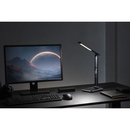 LED Димируема настолна лампа с дисплей KINGFISHER LED/9W/230V/12V черна