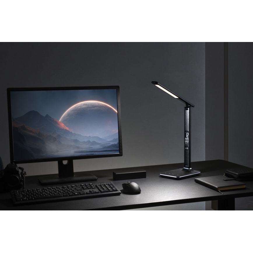 LED Димируема настолна лампа с дисплей KINGFISHER LED/9W/230V/12V черна