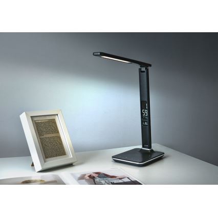 LED Димируема настолна лампа с дисплей KINGFISHER LED/9W/230V/12V черна