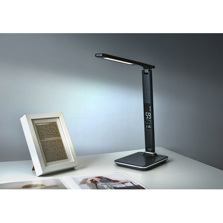LED Димируема настолна лампа с дисплей KINGFISHER LED/9W/230V/12V черна