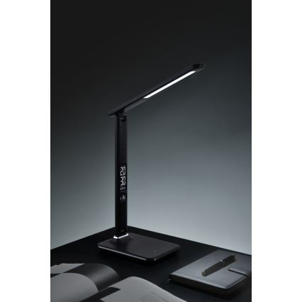 LED Димируема настолна лампа с дисплей KINGFISHER LED/9W/230V/12V черна