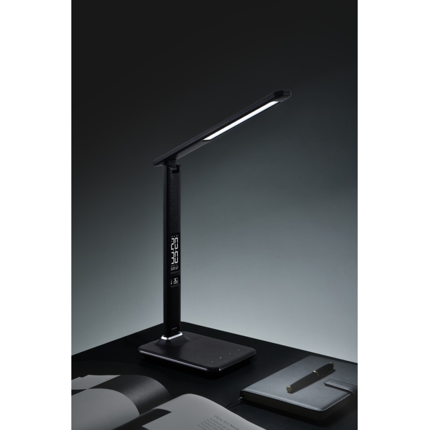 LED Димируема настолна лампа с дисплей KINGFISHER LED/9W/230V/12V черна