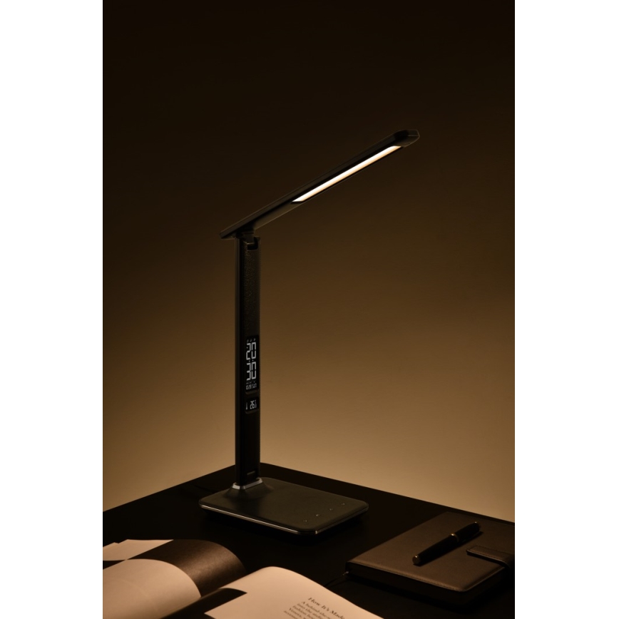 LED Димируема настолна лампа с дисплей KINGFISHER LED/9W/230V/12V черна
