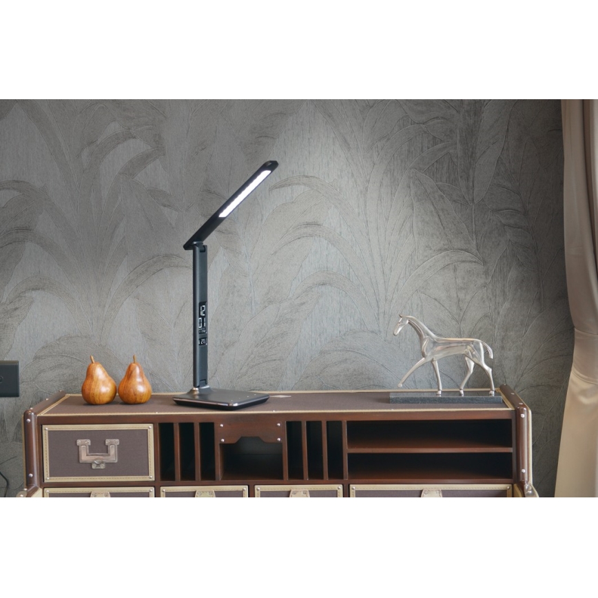 LED Димируема настолна лампа с дисплей KINGFISHER LED/9W/230V/12V черна