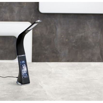 LED Настолна димируема лампа с дисплей LEATHER LED/6,5W/5V черна