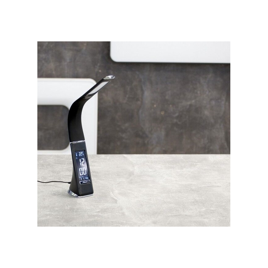 LED Настолна димируема лампа с дисплей LEATHER LED/6,5W/5V черна