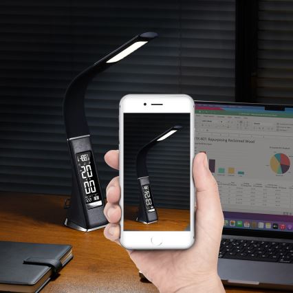 LED Настолна димируема лампа с дисплей LEATHER LED/6,5W/5V черна