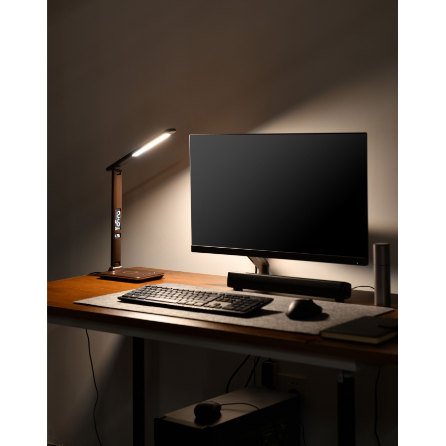 LED Димируема настолна лампа с безжично зареждане LED/8,5W/230V кафяв