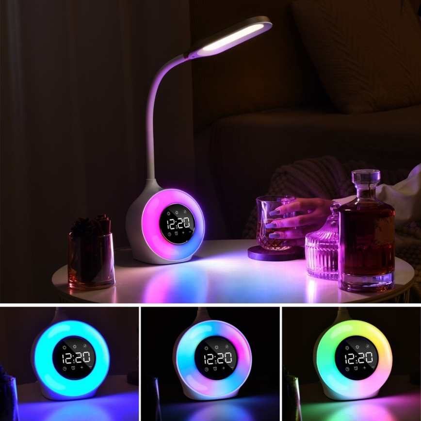 LED RGBW Димируема настолна лампа с будилник FALCON LED/10W/12V