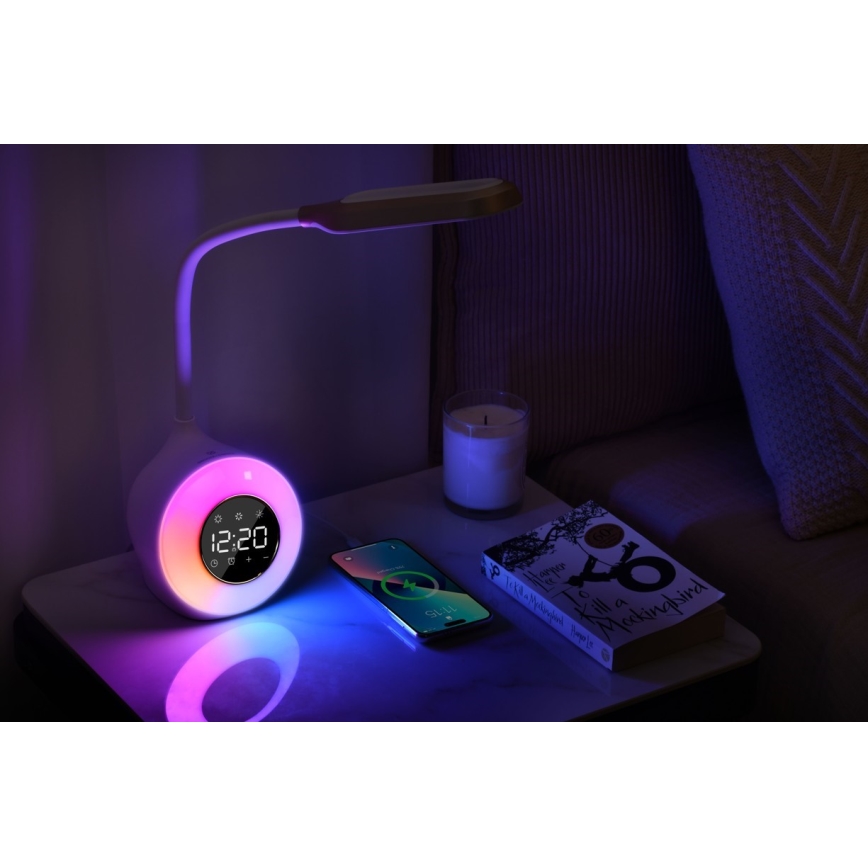 LED RGBW Димируема настолна лампа с будилник FALCON LED/10W/12V