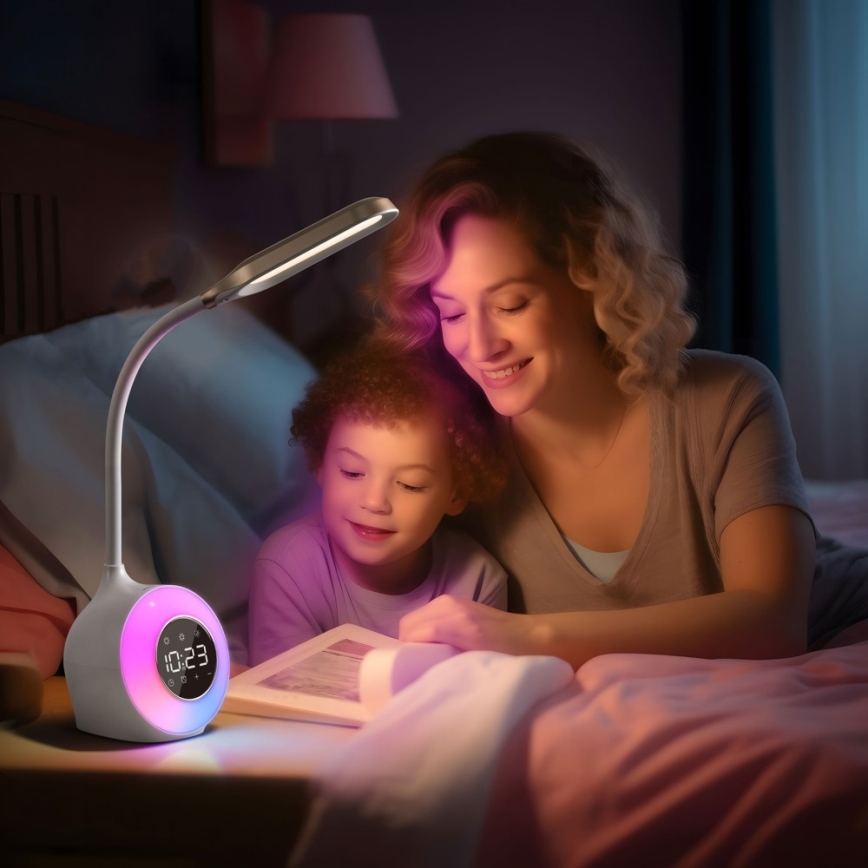 LED RGBW Димируема настолна лампа с будилник FALCON LED/10W/12V