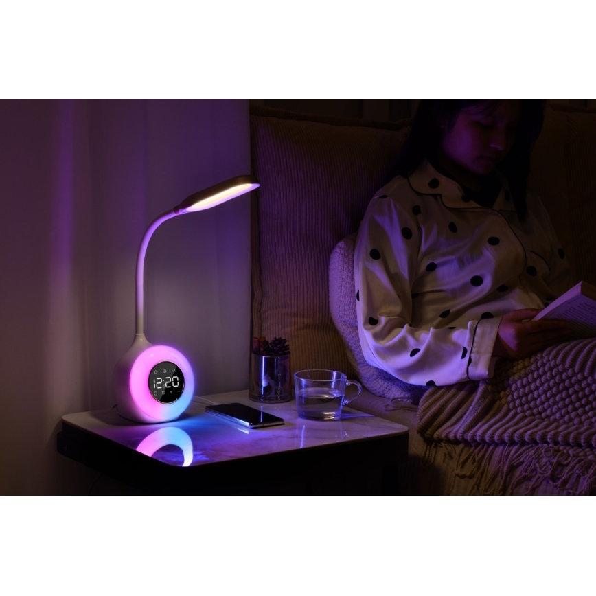 LED RGBW Димируема настолна лампа с будилник FALCON LED/10W/12V