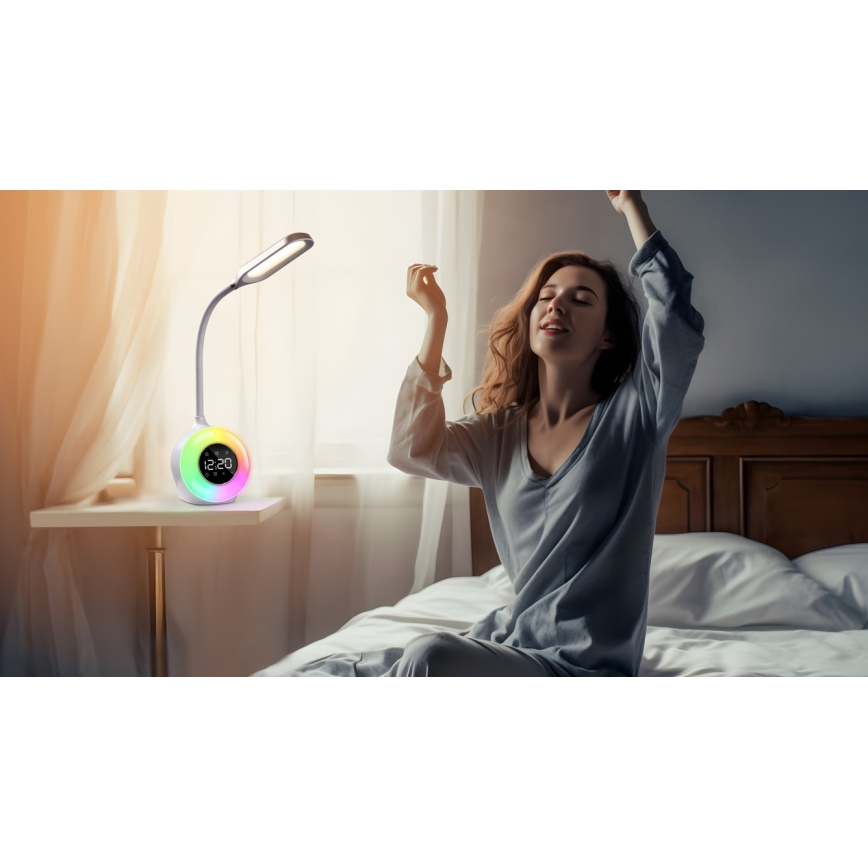 LED RGBW Димируема настолна лампа с будилник FALCON LED/10W/12V