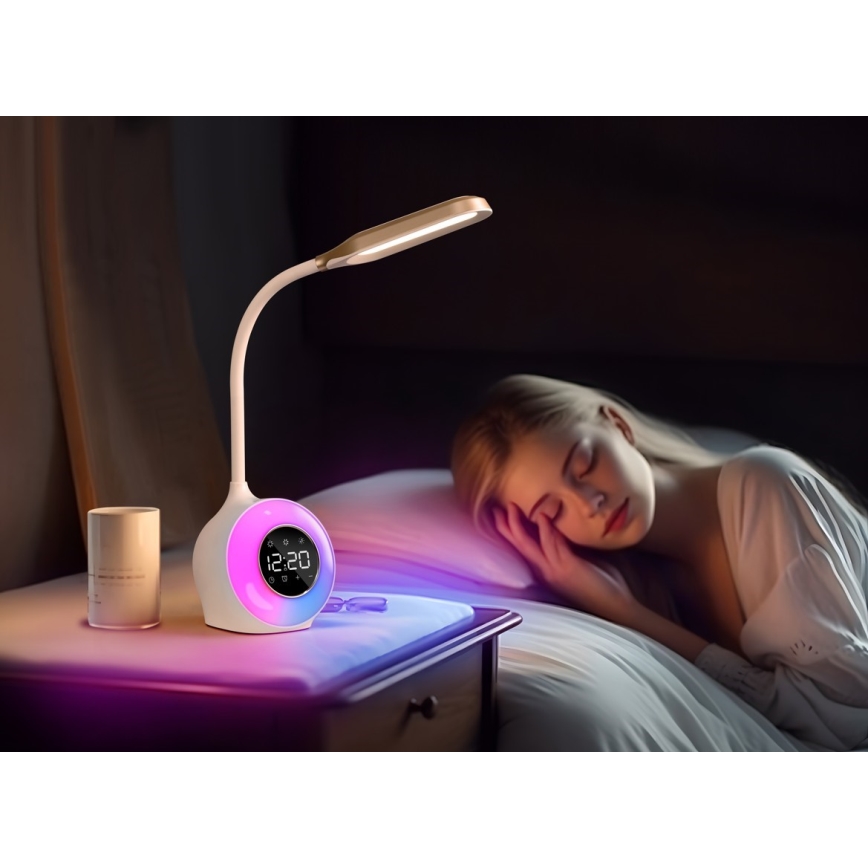 LED RGBW Димируема настолна лампа с будилник FALCON LED/10W/12V