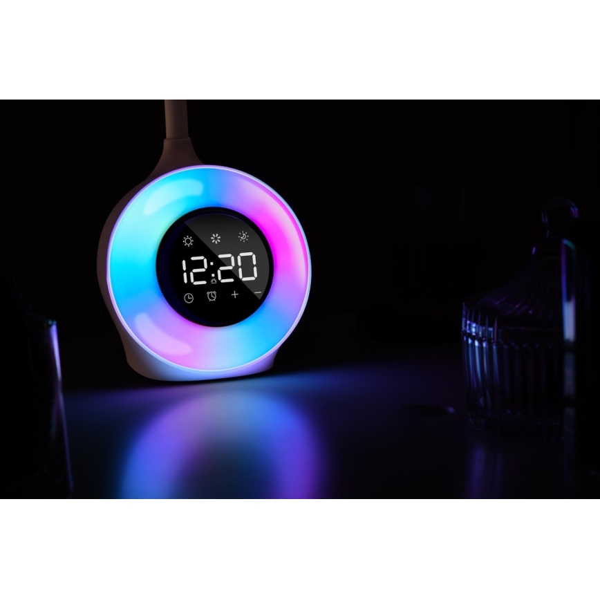 LED RGBW Димируема настолна лампа с будилник FALCON LED/10W/12V