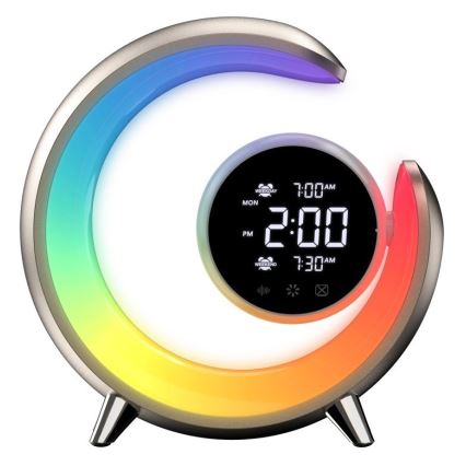 LED RGBW регулируема настолна лампа с будилник PEACOCK LED/20W/5V USB