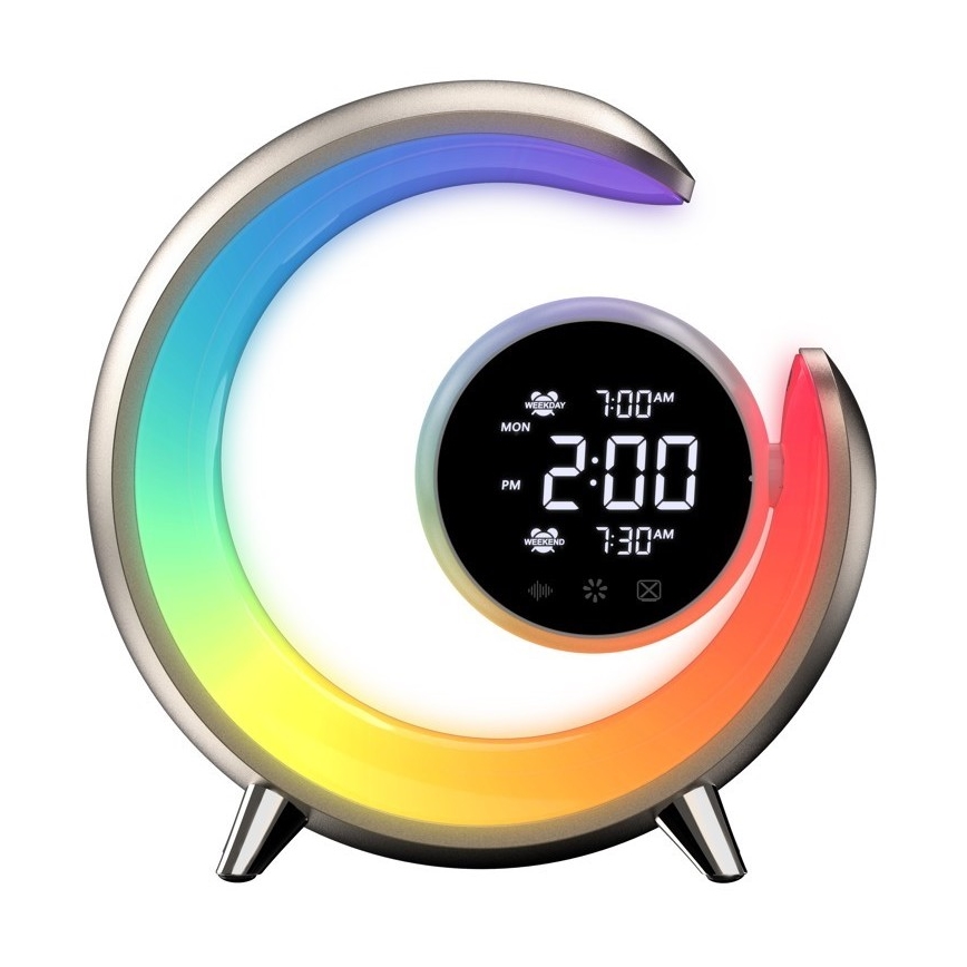 LED RGBW регулируема настолна лампа с будилник PEACOCK LED/20W/5V USB