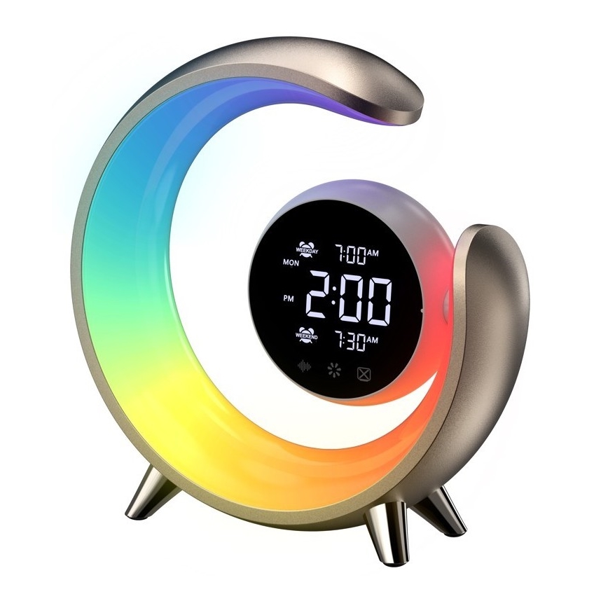 LED RGBW регулируема настолна лампа с будилник PEACOCK LED/20W/5V USB