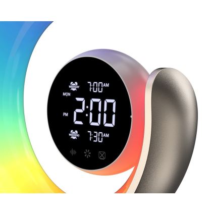 LED RGBW регулируема настолна лампа с будилник PEACOCK LED/20W/5V USB