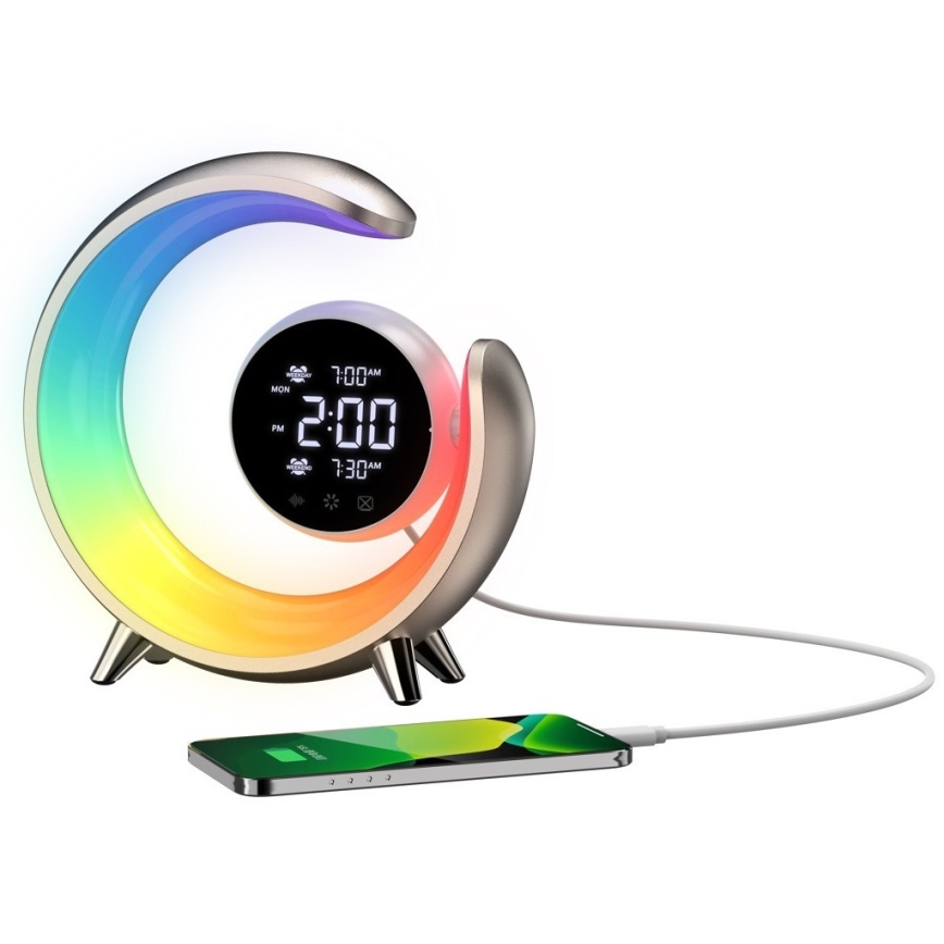 LED RGBW регулируема настолна лампа с будилник PEACOCK LED/20W/5V USB