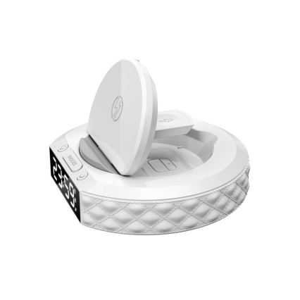 Будилник с LCD дисплей и безжично Qi зарядно 27W/9V 220 mAh бял