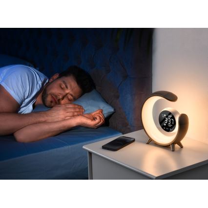 LED RGBW Димируема настолна лампа с будилник LED/20W/5V USB сребрист