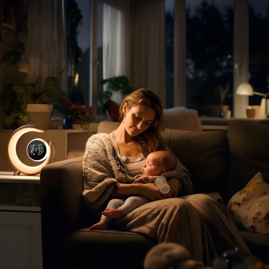 LED RGBW Димируема настолна лампа с будилник LED/20W/5V USB сребрист