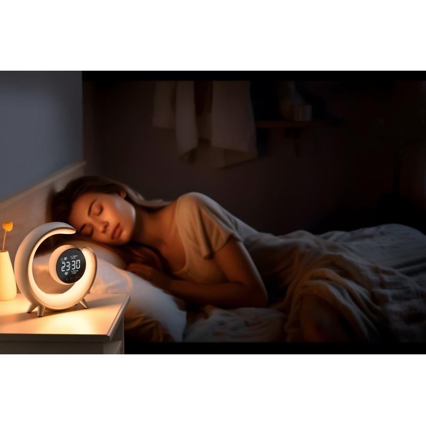 LED RGBW Димируема настолна лампа с будилник LED/20W/5V USB сребрист