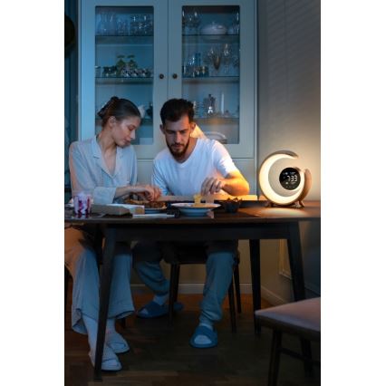 LED RGBW Димируема настолна лампа с будилник LED/20W/5V USB сребрист