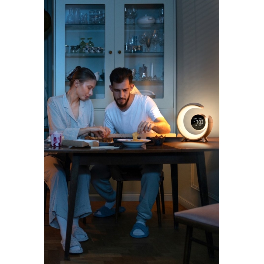 LED RGBW Димируема настолна лампа с будилник LED/20W/5V USB сребрист