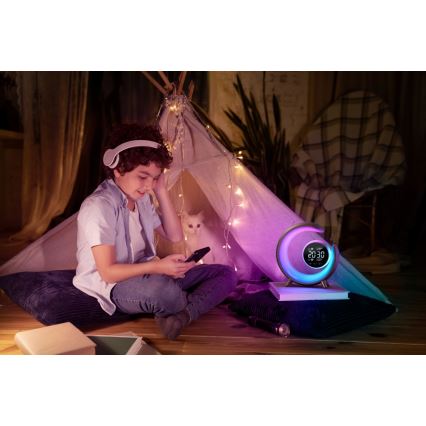 LED RGBW Димируема настолна лампа с будилник LED/20W/5V USB сребрист