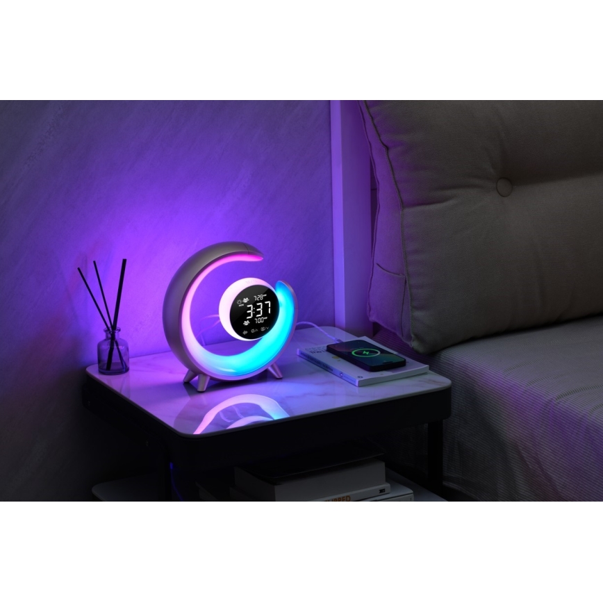 LED RGBW Димируема настолна лампа с будилник LED/20W/5V USB сребрист