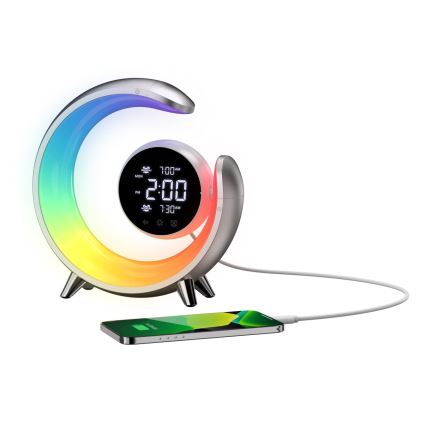 LED RGBW Димируема настолна лампа с будилник LED/20W/5V USB сребрист