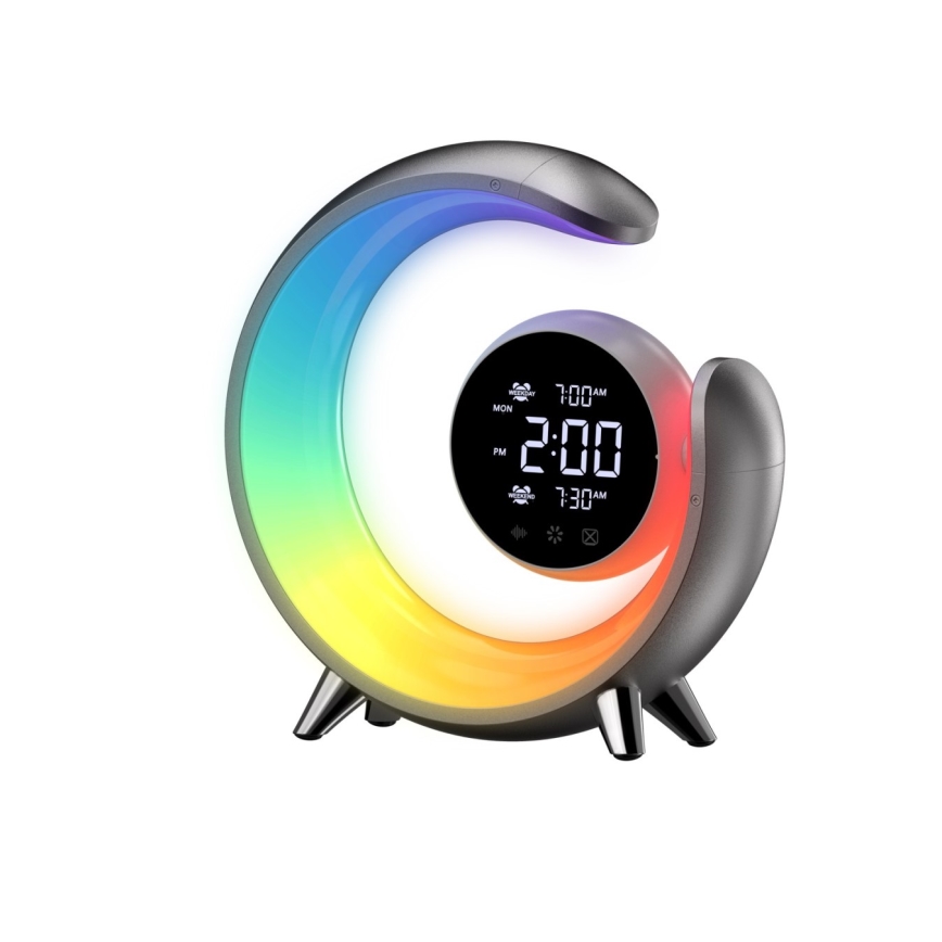 LED RGBW Димируема настолна лампа с будилник LED/20W/5V USB сребрист