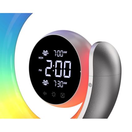 LED RGBW Димируема настолна лампа с будилник LED/20W/5V USB сребрист
