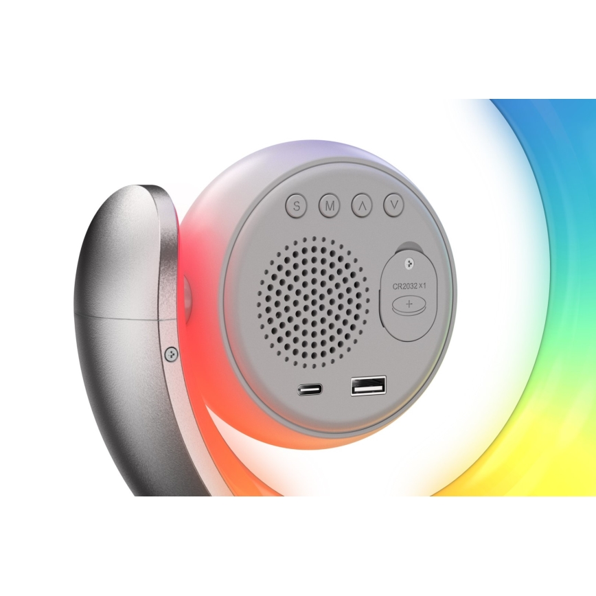 LED RGBW Димируема настолна лампа с будилник LED/20W/5V USB сребрист