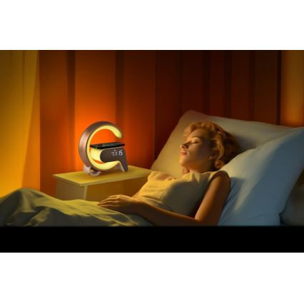 LED RGB Димируема настолна лампа с будилник и Qi зареждане 30W/230V сребрист