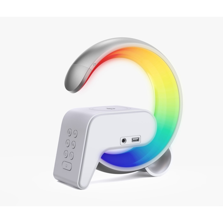 LED RGB Димируема настолна лампа с будилник и Qi зареждане 30W/230V сребрист