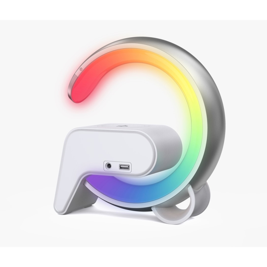 LED RGB Димируема настолна лампа с будилник и Qi зареждане 30W/230V сребрист