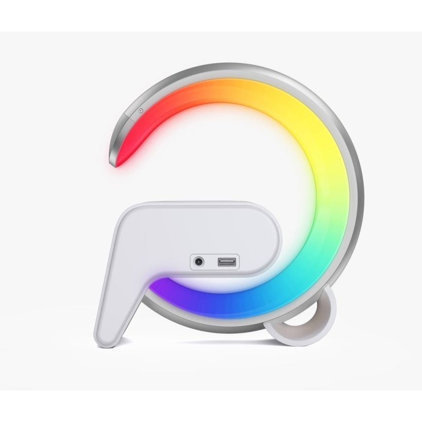 LED RGB Димируема настолна лампа с будилник и Qi зареждане 30W/230V сребрист