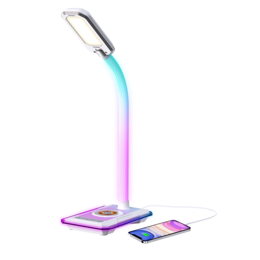 LED RGBW Димируема настолна лампа с Qi зареждане 30W/230V 3000K/4000K/5000K бял