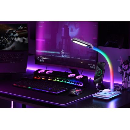 LED RGBW Димируема настолна лампа с Qi зареждане 30W/230V 3000K/4000K/5000K черен