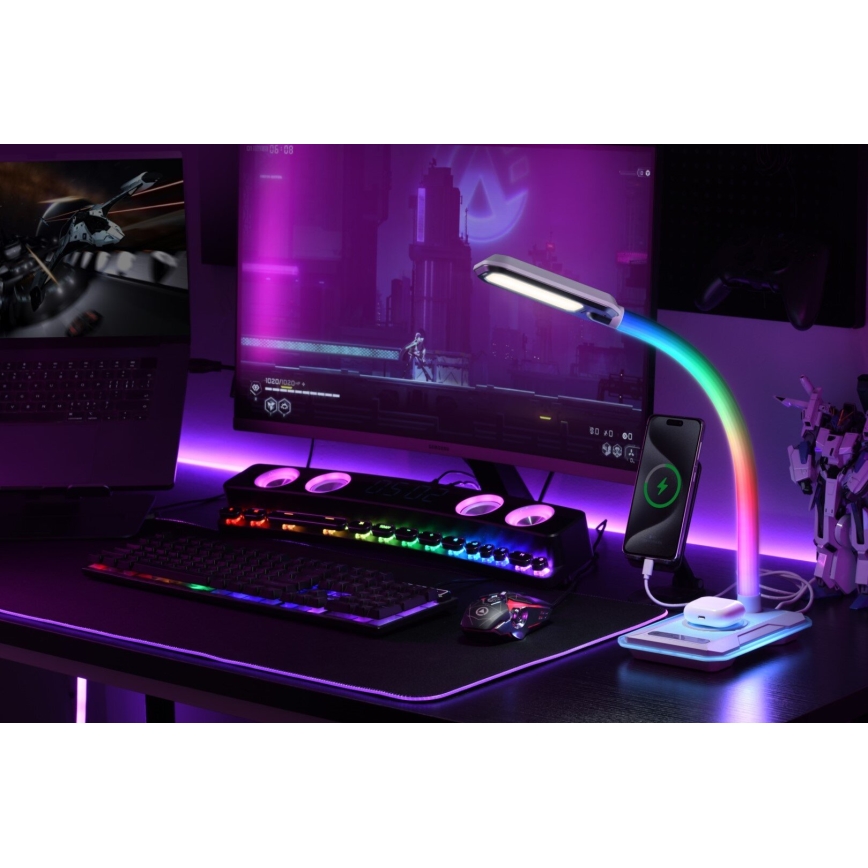 LED RGBW Димируема настолна лампа с Qi зареждане 30W/230V 3000K/4000K/5000K черен