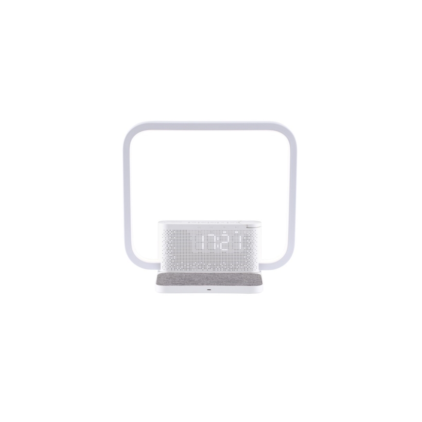 LED Димируема настолна лампа с будилник и Qi зареждане LED/18W/230V бял