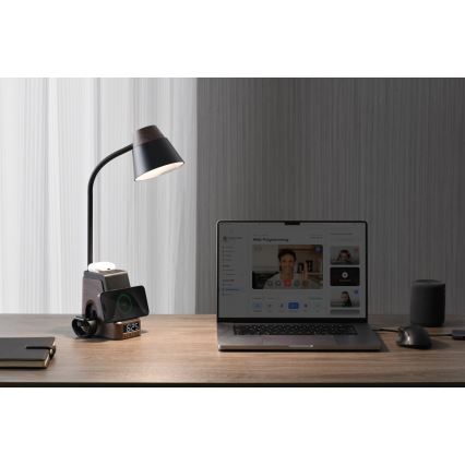 LED+CCT Димируема настолна лампа с безжично зареждане QI IDEAL LED/8W/230V 2700/4000/5000K кафява