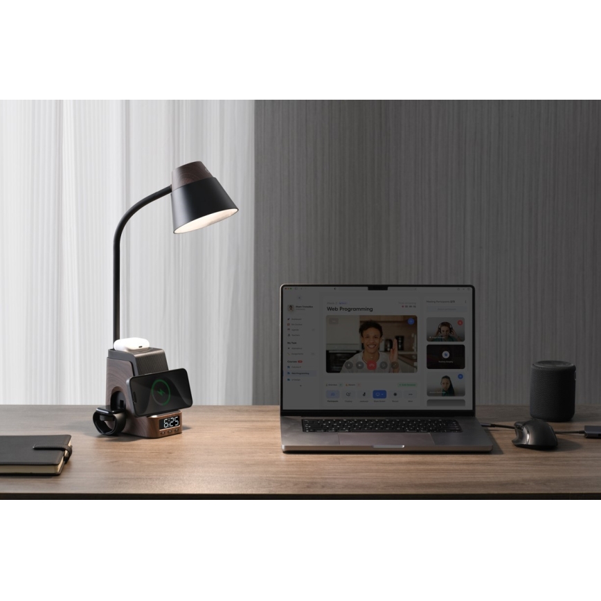 LED+CCT Димируема настолна лампа с безжично зареждане QI IDEAL LED/8W/230V 2700/4000/5000K кафява